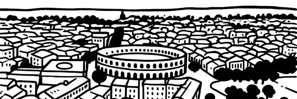 Vue de Nîmes, des Arènes et des toits du centre ancien, illustration d'un article sur la taxe foncière