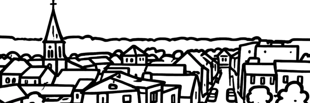 Illustration au trait de Brunoy : la pyramide de Soufflot, l'église Saint-Médard