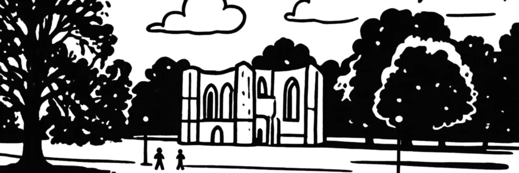 Illustration au trait de Dammarie-les-Lys : les ruines de l'abbaye royale du Lys