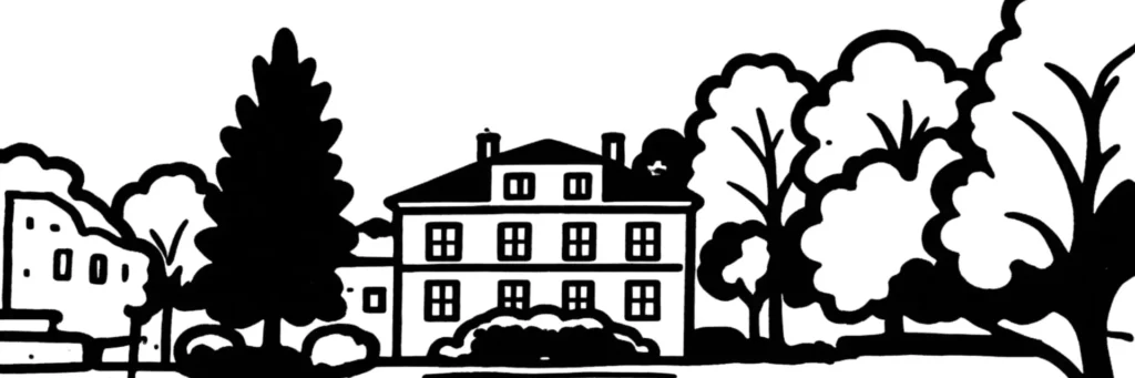Illustration au trait de Gif-sur-Yvette : la vallée de l'Yvette, le vieux bourg et le plateau boisé