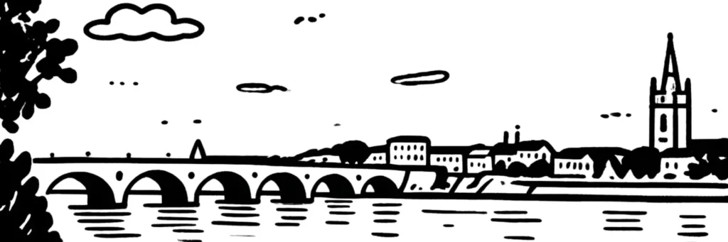 Illustration au trait de Libourne : l'hôtel de ville sur la place Abel-Surchamp