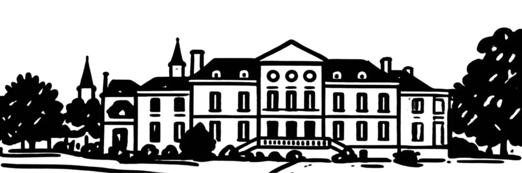 Illustration au trait de Montgeron : l'auberge du Réveil-Matin