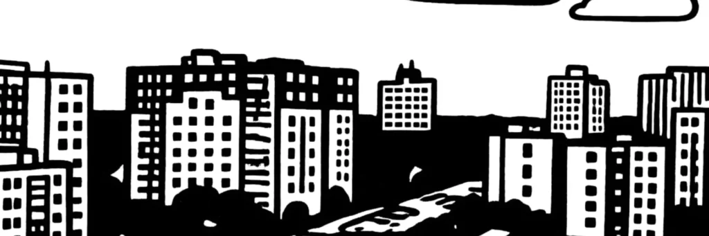 Illustration au trait de Montigny-lès-Cormeilles : le vieux village sur les buttes du Parisis et les quartiers de la ville