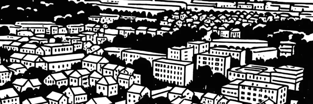Illustration au trait d'Orly : le tramway T9 place Gaston-Viens