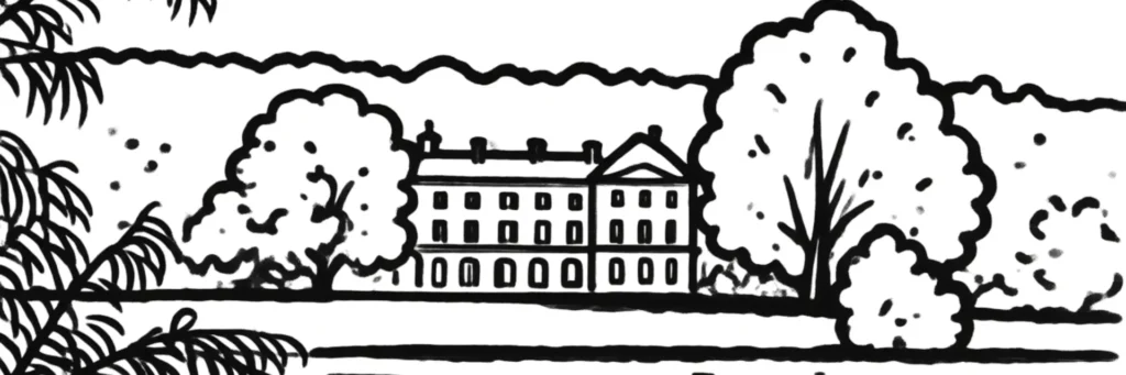 Illustration au trait d'Osny : façade néoclassique du château de Grouchy devenu hôtel de ville