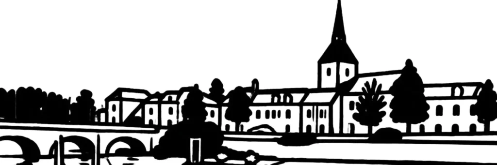 Illustration au trait de Romorantin-Lanthenay : la Sauldre et ses anciens moulins