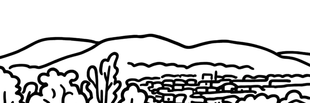 Illustration au trait de Saint-Dié-des-Vosges : la cathédrale de grès rose et son cloître