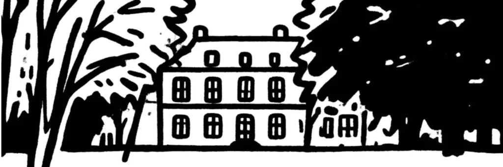 Illustration au trait de Saint-Michel-sur-Orge : la gare, l'église et les résidences de la vallée de l'Orge