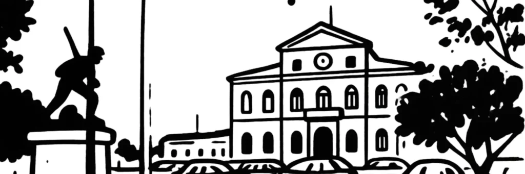 Illustration au trait de Sorgues : vestiges du palais pontifical de Jean XXII