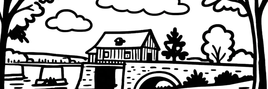 Illustration au trait de Vernon : la collégiale Notre-Dame, la tour des Archives